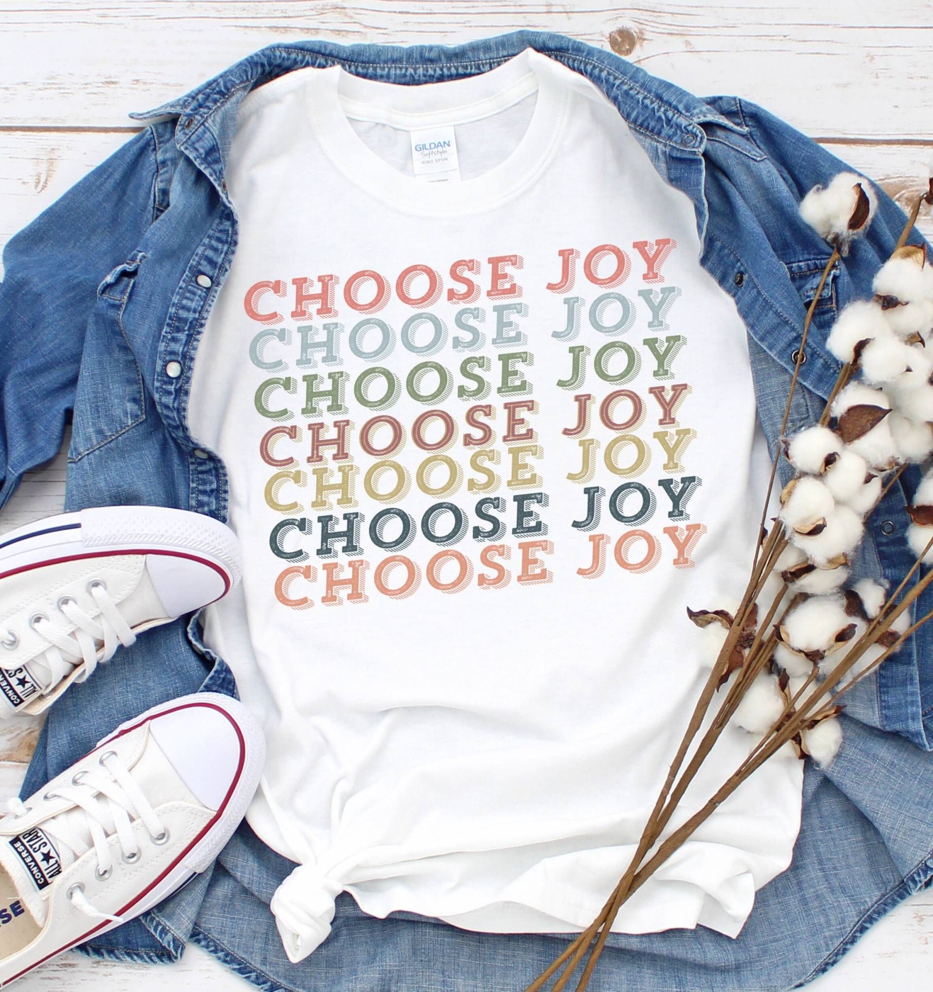 Wählen Sie Joy Shirt, Retro, Einfach, Minimal, Boho Regenbogenfarben Christliches Frauenshirt, Wählen Immer Freude, Geschenk Für Mama, Teenager von RootedInChristStudio