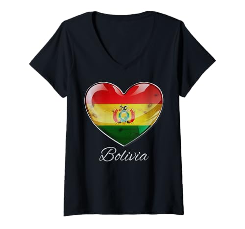 Damen Bolivien Flagge Herz Patriotische Wurzeln T-Shirt mit V-Ausschnitt von Roots of Bolivia