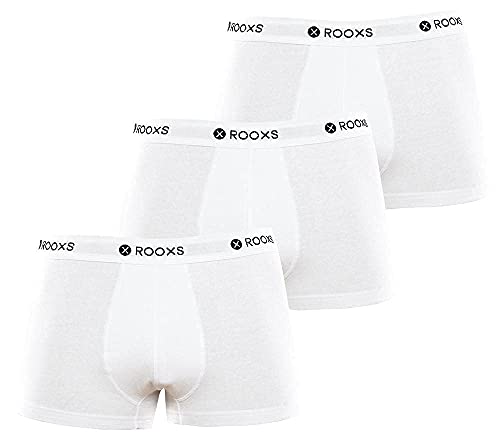 Rooxs Boxershorts Herren Weiß (3er Pack) Unterhosen Männer Enge Unterwäsche Retroshorts Herren Slip Baumwolle (Weiss, M) von Rooxs