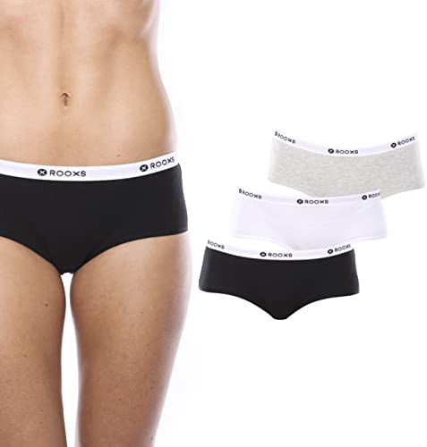 Rooxs Unterwäsche Damen Hipster 3X Unterhosen Damen Panty Baumwolle (DE/NL/SE/PL, Alphanumerisch, S, Regular, Regular, 3X Schwarz, Weiß, Grau) von Rooxs