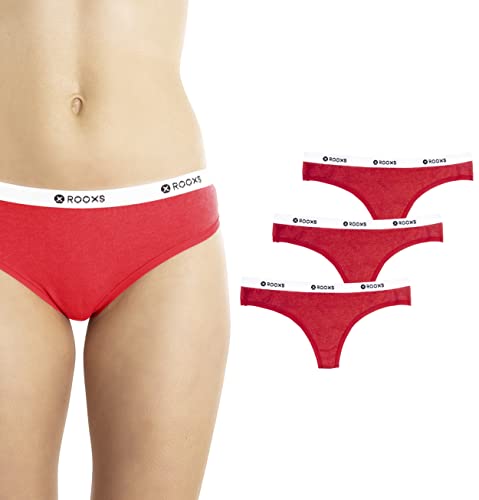 Rooxs String Tanga (3er Pack) Frauen Unterhosen Damen Unterwäsche Sport Slip Baumwolle, Rot, M von Rooxs