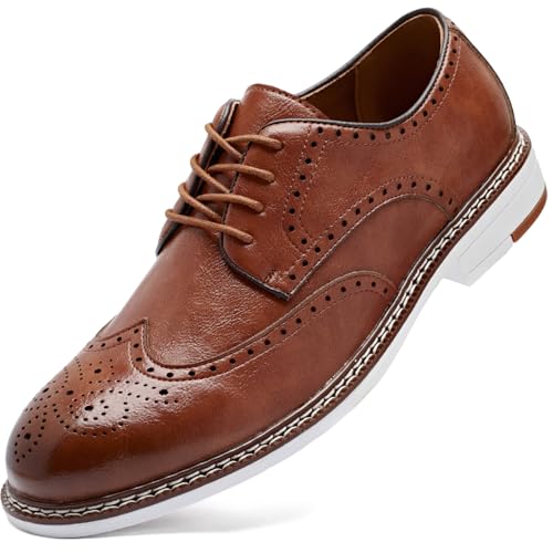 Roozin Herren Anzugschuhe Oxford Schuhe formelle Anzugschuhe für Männer Business Derby Schuhe, Tan Wingtip, 41 EU von Roozin