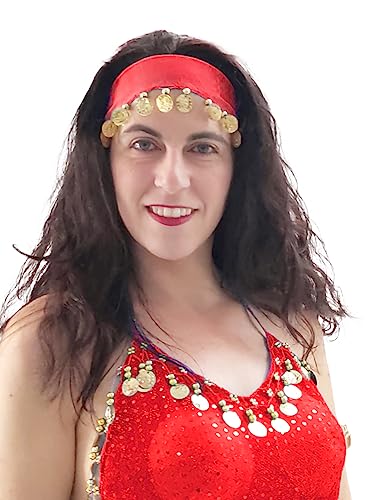 Haarreif oder Tiara mit Münzen für Bauchtanz, Mädchen und Erwachsene (rot/gold) von Ropa de Arabia