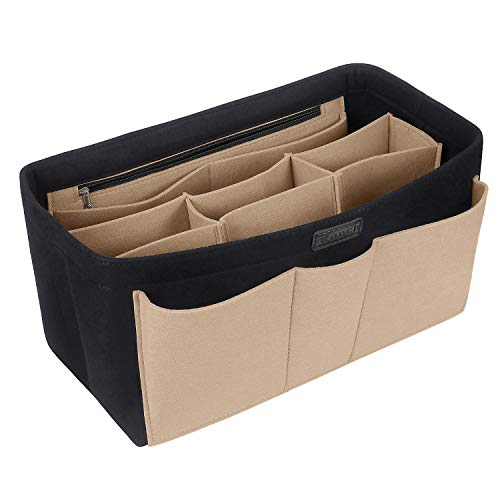 Ropch Taschenorganizer für Frauen Handtasche, Filz Taschen Organisator Multifunktional Kosmetikorganizer, Windeltasche Organizer, Schwarz und Beige - L von Ropch