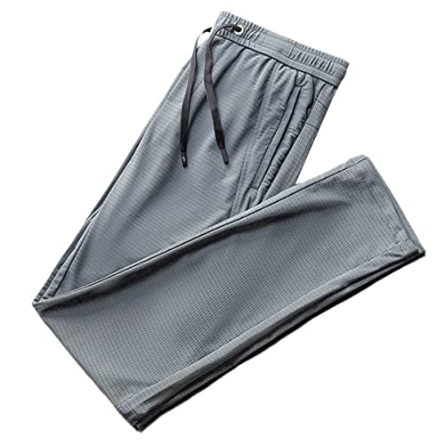 Roquorl Sporthose Herren Schnelltrocknend Eisseide Atmungsaktiv Neun Punkte Sommer Dünn Laufen Fitness Lose Mesh Hose, Grau gerade, XXXXXL von Roquorl