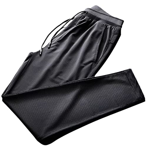 Roquorl Sporthose Herren Schnelltrocknend Eisseide Atmungsaktiv Neun Punkte Sommer Dünn Laufen Fitness Lose Mesh Hose, Schwarz glatt, XXXXXL von Roquorl