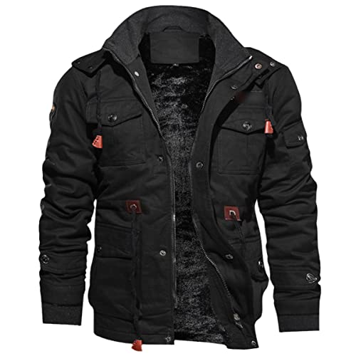 Roquorl Winter Parka Herren Lässige Dicke Warme Bomberjacke Fleece Mit Kapuze Multi-Pocket Taktischer Militärmantel black 4XL von Roquorl