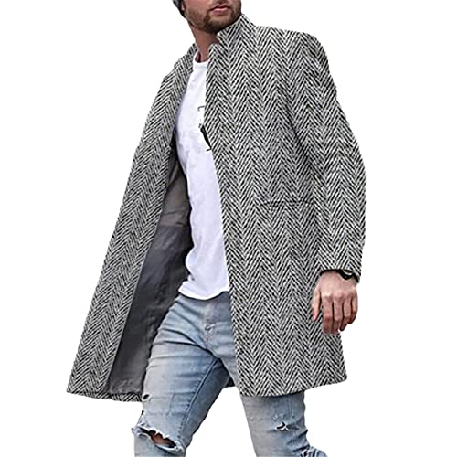 Roquorl Winter Wollmantel Herren Single Schnalle Mode Einfarbig Business Casual Langer Trenchcoat GRAY L von Roquorl