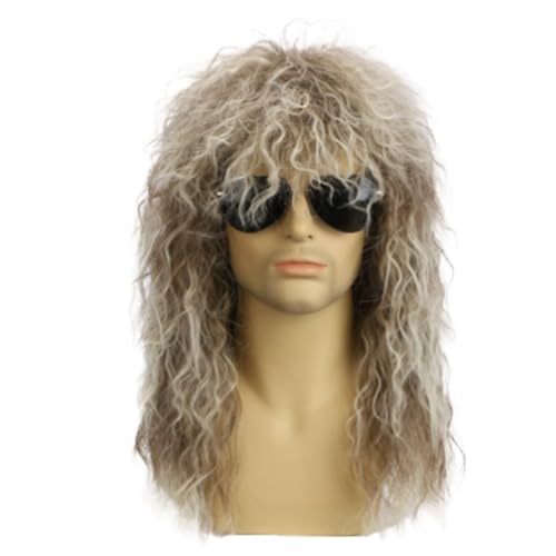Rordigo Perücke für Herren, lang, gelockt, Punk, lockig, für Party, Cosplay, Rock, aus Hochtemperaturfaser, für Herren, Gold und Braun Rordigo Perücke für Herren, lang, gelockt, Punk, lockig, für Party, Cosplay, Rock, aus Hochtemperaturfaser, für Herren, Gold und Braun von Rordigo