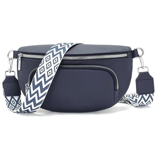 Rorimyth Bauchtasche Damen Dunkelblau Umhängetasche Damen Klein Veganes Leder Handtasche Crossbody Bag Gürteltasche Brusttasche Hüfttasche von Rorimyth
