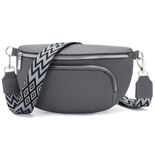 Rorimyth Bauchtasche Damen Dunkelgrau Umhängetasche Damen Klein Veganes Leder Handtasche Crossbody Bag Gürteltasche Brusttasche Hüfttasche von Rorimyth