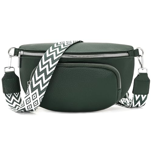 Rorimyth Kleine Bauchtasche Damen Dunkelgrün umhängetasche Damen klein Veganes Leder gürteltasche Handtasche Crossbody Bag von Rorimyth