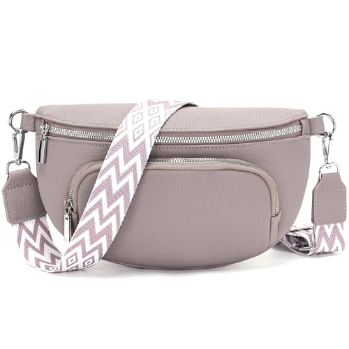 Rorimyth kleine Bauchtasche Damen Grau lila umhängetasche Damen klein Veganes Leder gürteltasche Handtasche Crossbody Bag von Rorimyth