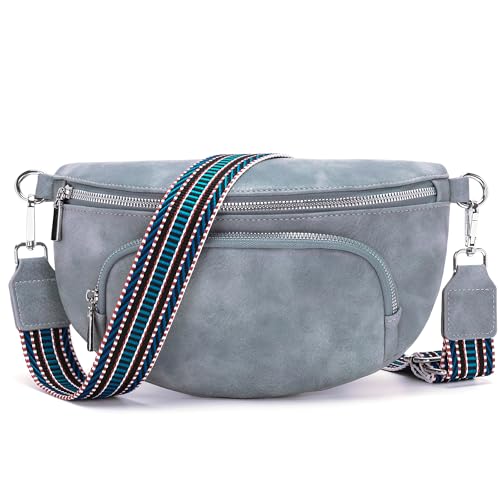 Rorimyth kleine Bauchtasche Damen Graublau umhängetasche Damen klein Veganes Leder gürteltasche Handtasche Crossbody Bag von Rorimyth