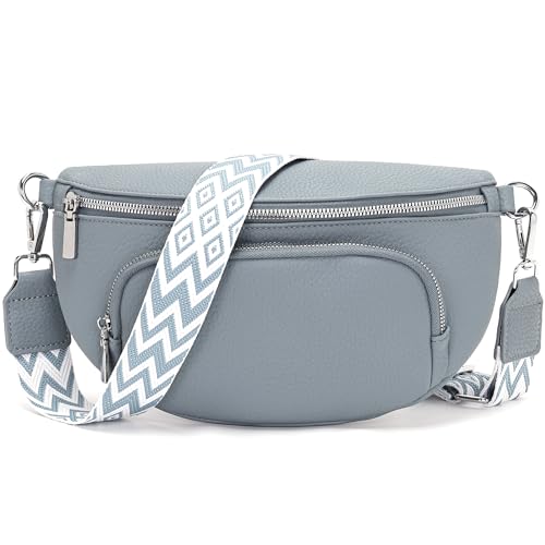 Rorimyth kleine Bauchtasche Damen Graublau umhängetasche Damen klein Veganes Leder gürteltasche Handtasche Crossbody Bag von Rorimyth