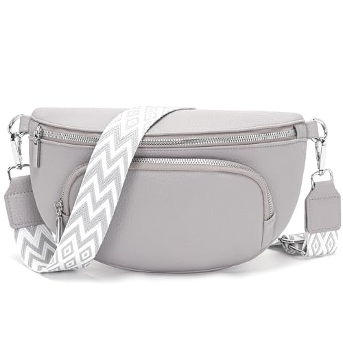 Rorimyth kleine Bauchtasche Damen Hellgrau umhängetasche Damen klein Veganes Leder gürteltasche Handtasche Crossbody Bag von Rorimyth