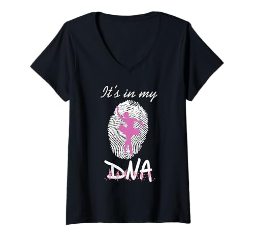 Damen Ballettleidenschaft DNA Tanz Identität Ballerinas T-Shirt mit V-Ausschnitt von Rosa Ballerina Fingerabdruck Thema Fan