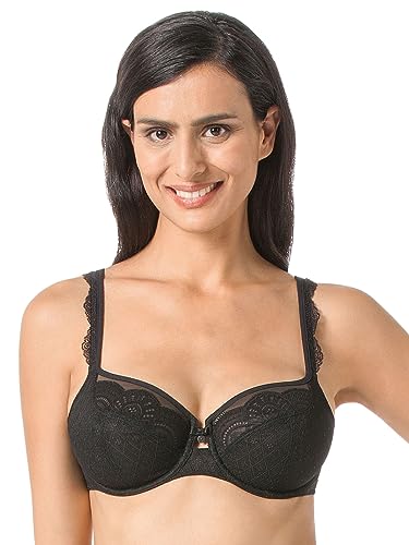 Rosa Faia – Selma BH Damen mit Bügel, gestaffelten Trägern & Zierstein – Eleganter Bügel-BH mit dreigeteilten Cups, Spitze & Powertüll Verstärkung - Spitzen BH Körbchengröße B-E 70-105 - Schwarz von Rosa Faia