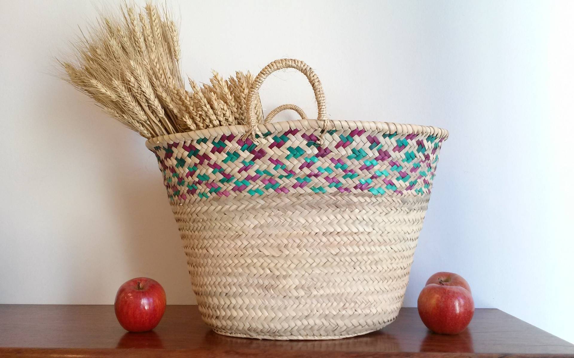 stroh-Einkaufstasche, Sommer-Handtasche Aus Palmblättern, Einkaufstasche Mit Kurzem Seilgriff, Sommertasche, Größe Xl von RosaMPardoDesign