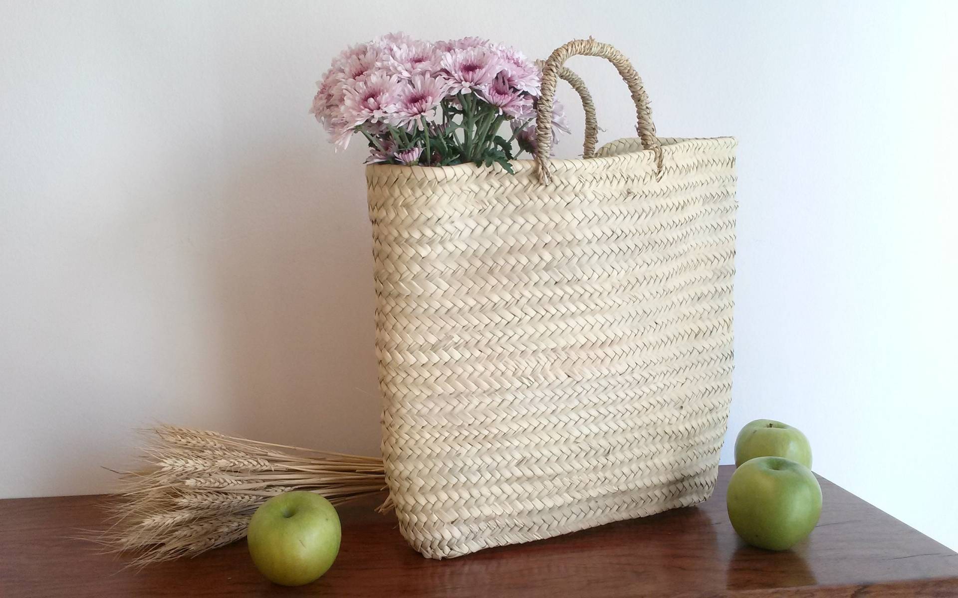 strohhandtasche, Sommer-stroh-Einkaufstasche, Sommertasche, Einkaufstasche Mit Kurzen Seilgriffen, Sommer-strohkorb, Größe L von RosaMPardoDesign