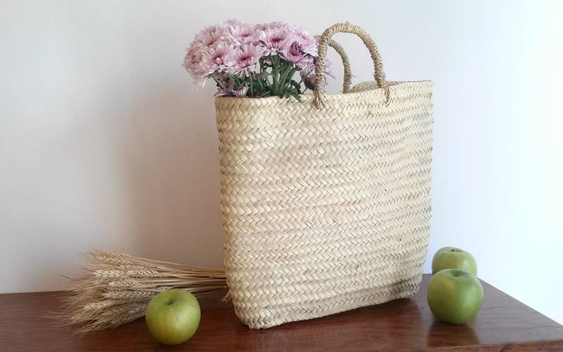 strohhandtasche, Sommer-stroh-Einkaufstasche, Sommertasche, Einkaufstasche Mit Kurzen Seilgriffen, Sommer-strohkorb, Größe L von RosaMPardoDesign