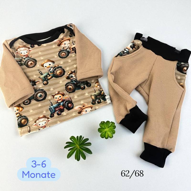 Pumphose Set 62/68 Traktor Tiere | Pullover & Hose Baby Outfit Jungen Geschenk Geburt Taufe Handmade Kleidung 3-6 Monate von RosaNadelgeklapper