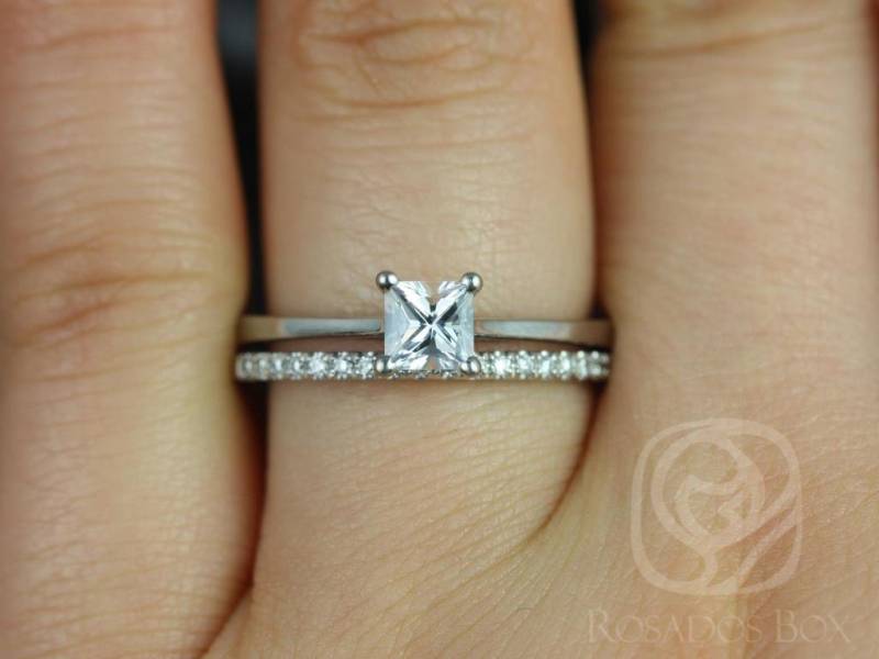 0.50Ct Gallina 4, 5 Mm & Romani 14Kt Weißer Saphir Diamant Princess Cut Braut Ring, Verlobungsring Ring Set, Trauring Set, Princess von RosadosBox