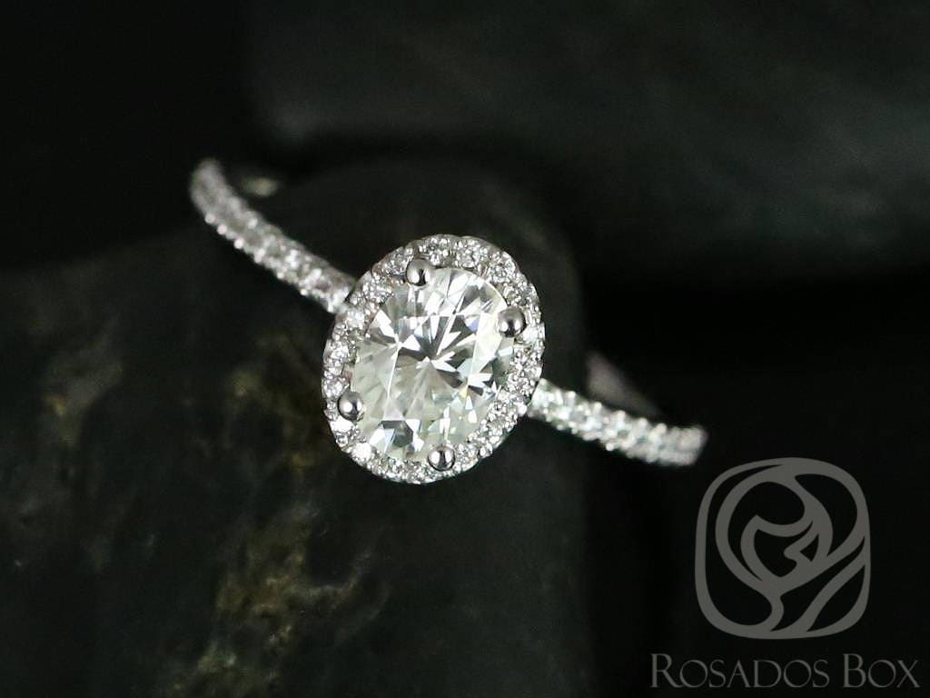 1 Karat Federella 7 X 5 Mm 14Kt Weißgold Moissanit Diamant Minimalist Zierliche Pave Oval Halo Verlobungsring von RosadosBox