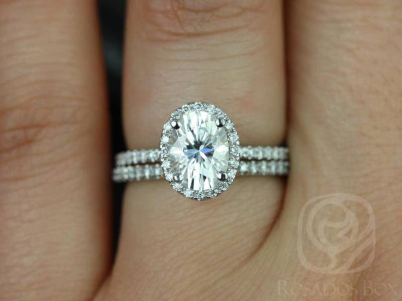 1.50Ct Federella 8 X 6 Mm 14Kt Moissanite Diamant Oval Halo Braut Set, Ehering Zierlicher Ovaler Ring, Verlobungsring, Jubiläum von RosadosBox
