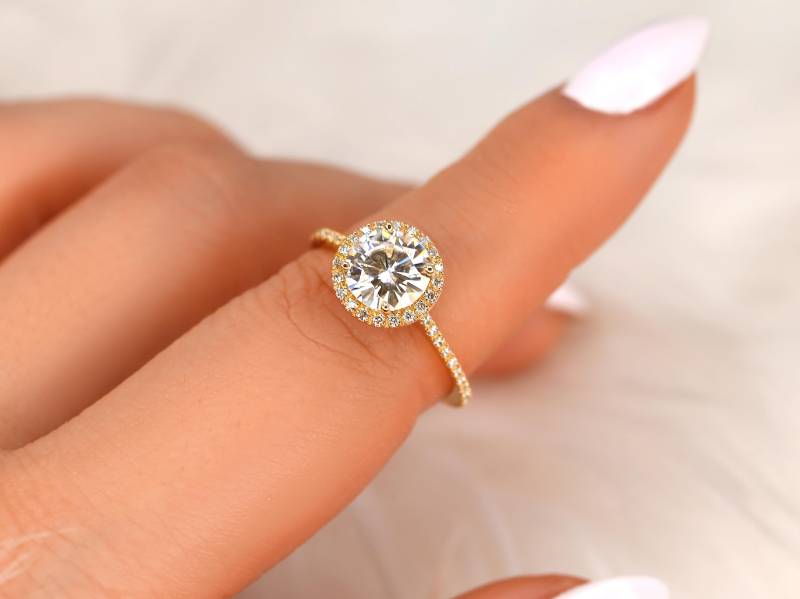 1.50Ct Kimberly 7, 5 Mm 14Kt Moissanite Diamant Runde Halo Ring, Ehering, Verlobungsring, Jubiläumsring, Ring von RosadosBox