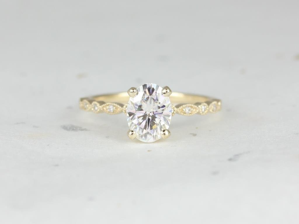 1.50Ct Neda 8 X 6 Mm 14Kt Moissanit Diamant Mit Milgrain Art Deco Oval Verlobungsring, Zierliche Ovale Solitaire Ring von RosadosBox