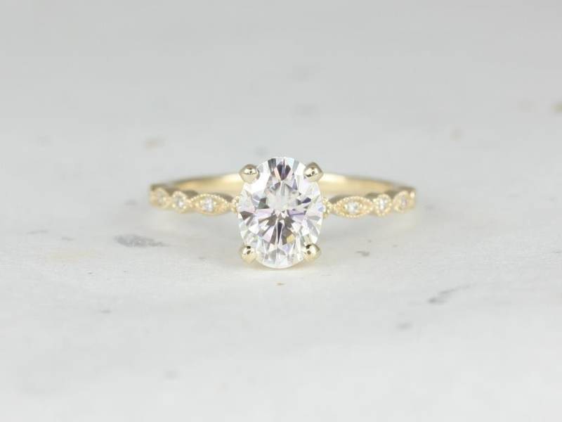 1.50Ct Neda 8 X 6 Mm 14Kt Moissanit Diamant Mit Milgrain Art Deco Oval Verlobungsring, Zierliche Ovale Solitaire Ring 1.50Ct Neda 8 X 6 Mm 14Kt Moissanit Diamant Mit Milgrain Art Deco Oval Verlobungsring, Zierliche Ovale Solitaire Ring von RosadosBox