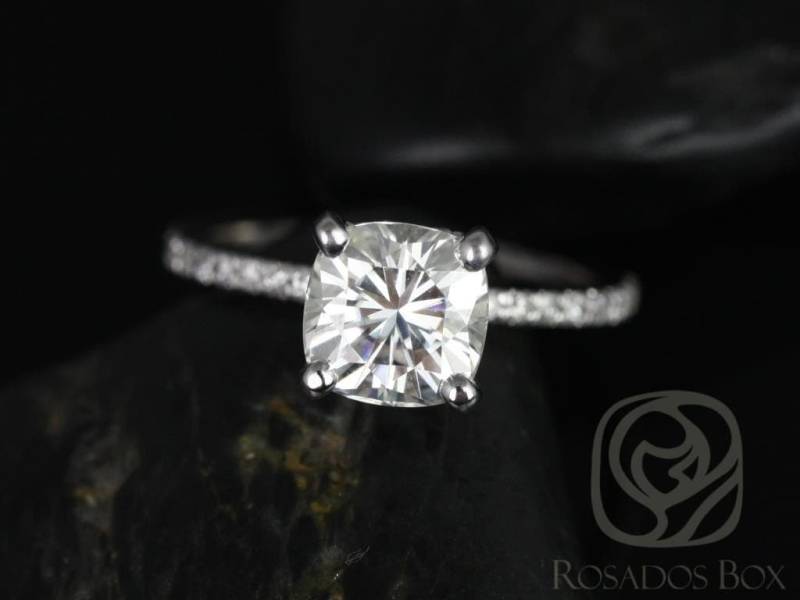1.70Ct Heidi 7 Mm 14Kt Weißgold Kissen Moissanite Diamant Zierliche Art Deco Pave Korb Verlobungsring von RosadosBox