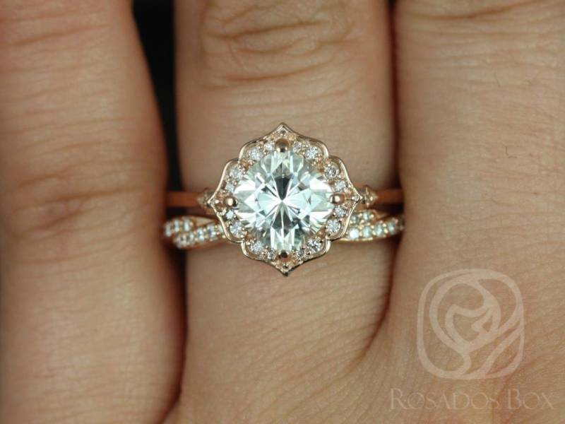 1.70Ct Lily 7 Mm & Twyla 14Kt Moissanite Diamant Kompass Set Kissen Halo Braut Set, Einzigartiger Ring, Verlobungsring von RosadosBox