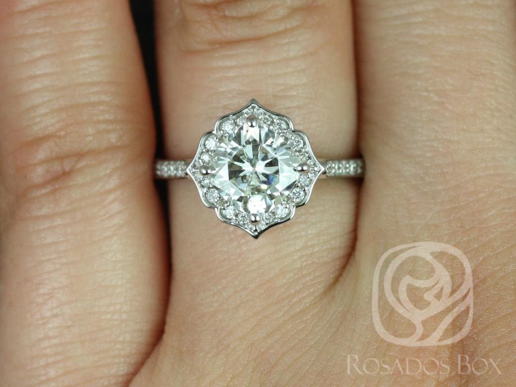1.70Ct Rori 7mm 14Kt Ohne Milgrain Moissanit Diamant Kite Halo Ring, Einzigartiger Verlobungsring, Art Deco Ring von RosadosBox