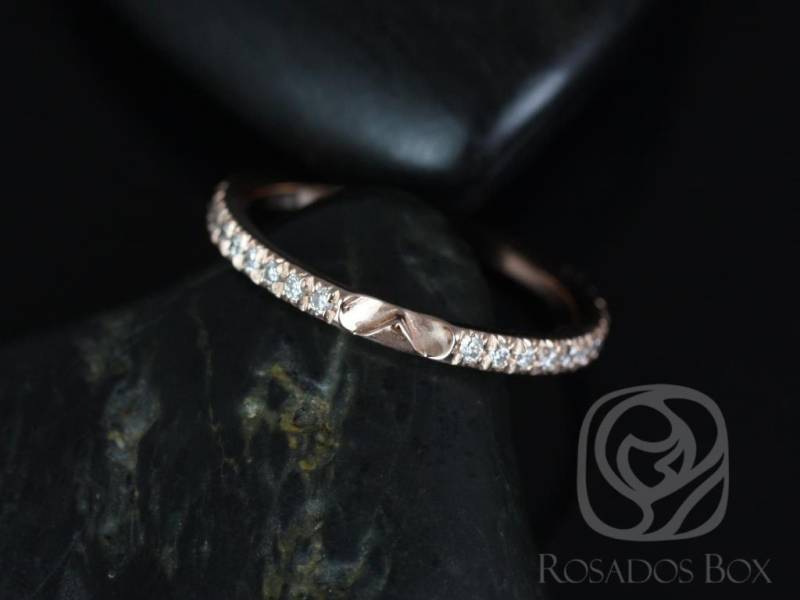 14Kt Solid Rose Gold Dünne Diamant Micropave Glitter Pave Passende Band Zu Extra Low Chantelle Fast Eternity Ring von RosadosBox