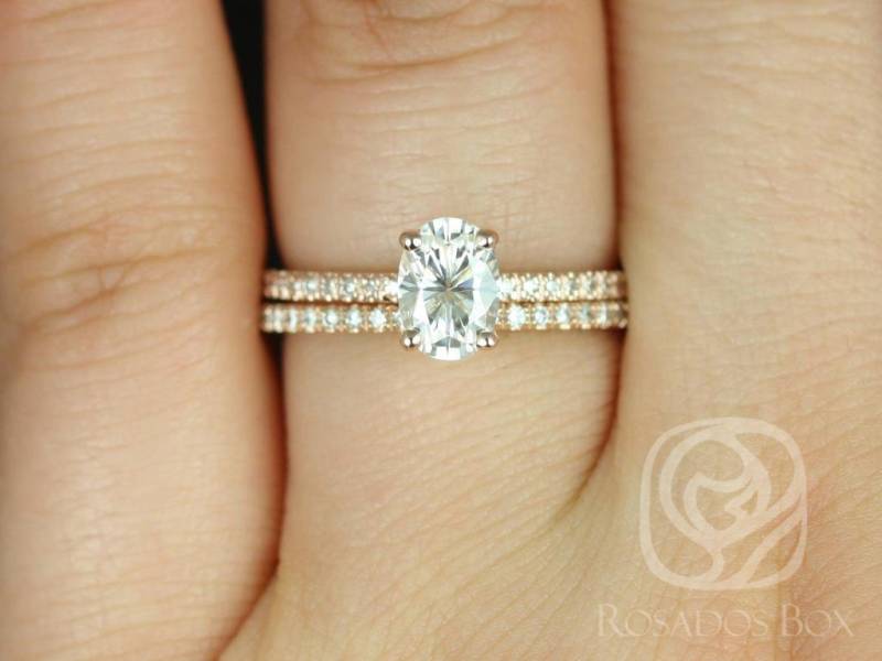 1Ct Darcy 7 X 5 Mm 14Kt Moissanite Diamant Zierliche Oval Solitär Braut Set, Verlobungsring, Hochzeitsring, Jubiläumsgeschenk, Zierliche Ring von RosadosBox