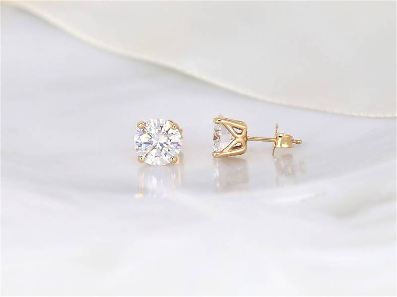 2 Karat Donna 14Kt Rose Gold Minimalist Moissanite Ohrstecker, Natur Inspirierte Ohrringe, Einzigartige Geschenk Für Sie, Jubiläumsgeschenk von RosadosBox