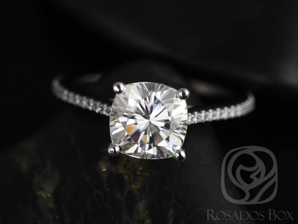 2 Karat Marcelle 7, 5 Mm 14Kt Weißgold Moissanit Diamanten Zierliche Kathedrale Verlobungsring von RosadosBox