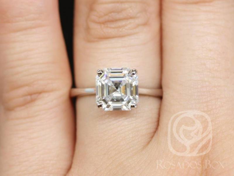 2.20Ct Skinny Denise 8 Mm 14Kt Moissanite Asscher Solitär Ring, Cut Minimaist Verlobungsring, Ehering, Einzigartiger Ring von RosadosBox