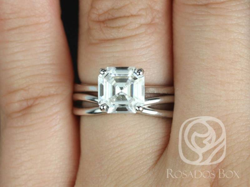 2.20Ct Skinny Denise 8 Mm & Plain Lima 14Kt Gold Moissanite Infinity Asscher Solitaire Braut Set von RosadosBox