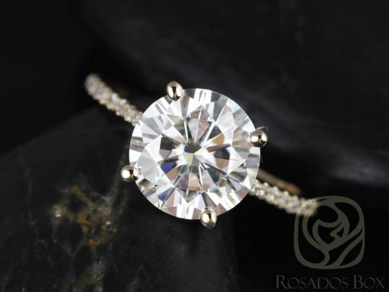 2.70Ct Eloise 9 Mm 14Kt Gold Moissanite Diamant Zierliche Micropave Kathedrale Runde Solitaire Akzent Verlobungsring von RosadosBox