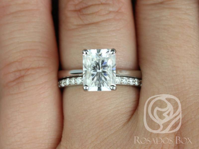 2.70Ct Skinny Nancy 9 X 7 Mm & Taylor 14Kt Moissanite Diamant Strahlende Braut Set, Verlobungsring, Ehering Jubiläum von RosadosBox