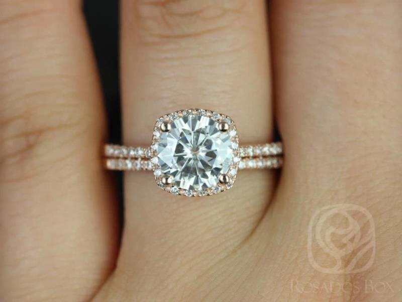 2Ct Barra 8 Mm 14Kt Moissanit Diamant Kissen Halo Braut Set, Verlobungsring, Verlobungsring Jubiläumsring von RosadosBox