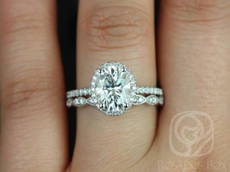 2Ct Federella 9 X 7 Mm & Christie 14Kt Moissanite Diamant Art Deco Oval Halo Braut Set, Ovaler Ehering, Einzigartiger Ring, Jubiläumsgeschenk von RosadosBox