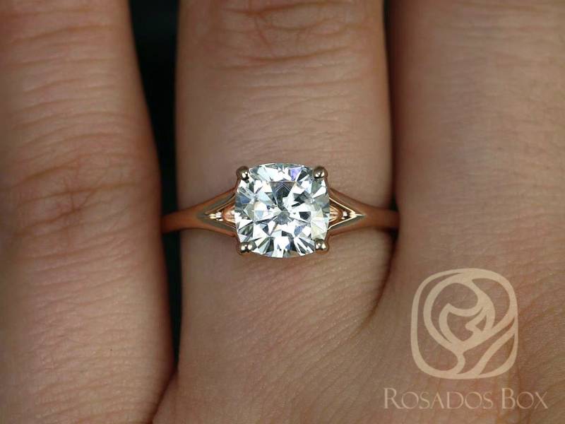 2Ct Khaleesi 7, 5 Mm 14Kt Rose Gold Moissanite Meerjungfrau Split Kathedrale Solitär Ring, Schaft Verlobungsring, Kissen Minimalist Ring von RosadosBox
