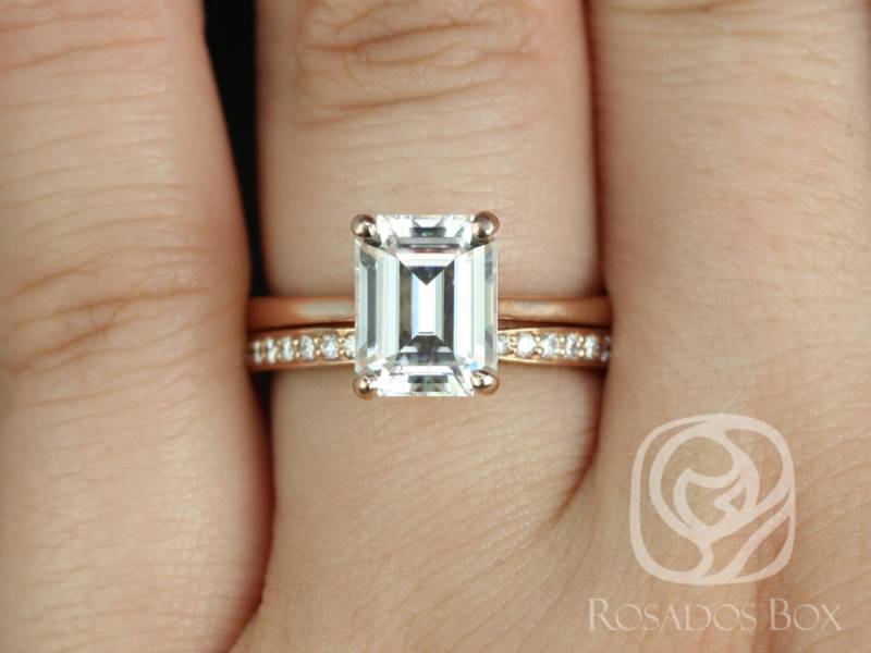 2Ct Skinny Norma 9 X 7 Mm & Marla 14Kt Moissanit Diamant Smaragd Solitär Braut Set, Einzigartige Trauringe, Verlobungsring, Jubiläum von RosadosBox