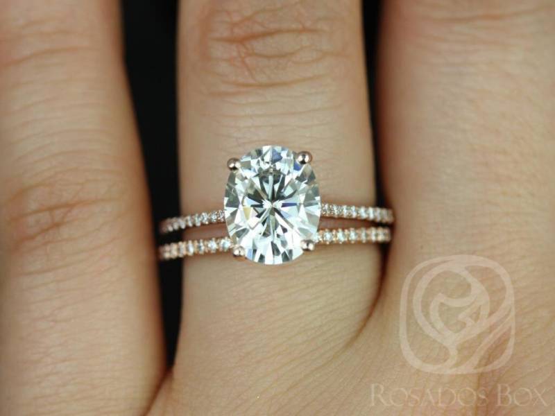 3 Karat Blake 10 X 8 Mm 14Kt Rose Gold Moissanit Diamanten Oval Braut Ring Set, Ehering Verlobungsring Im Ovalschliff, Jubiläum von RosadosBox