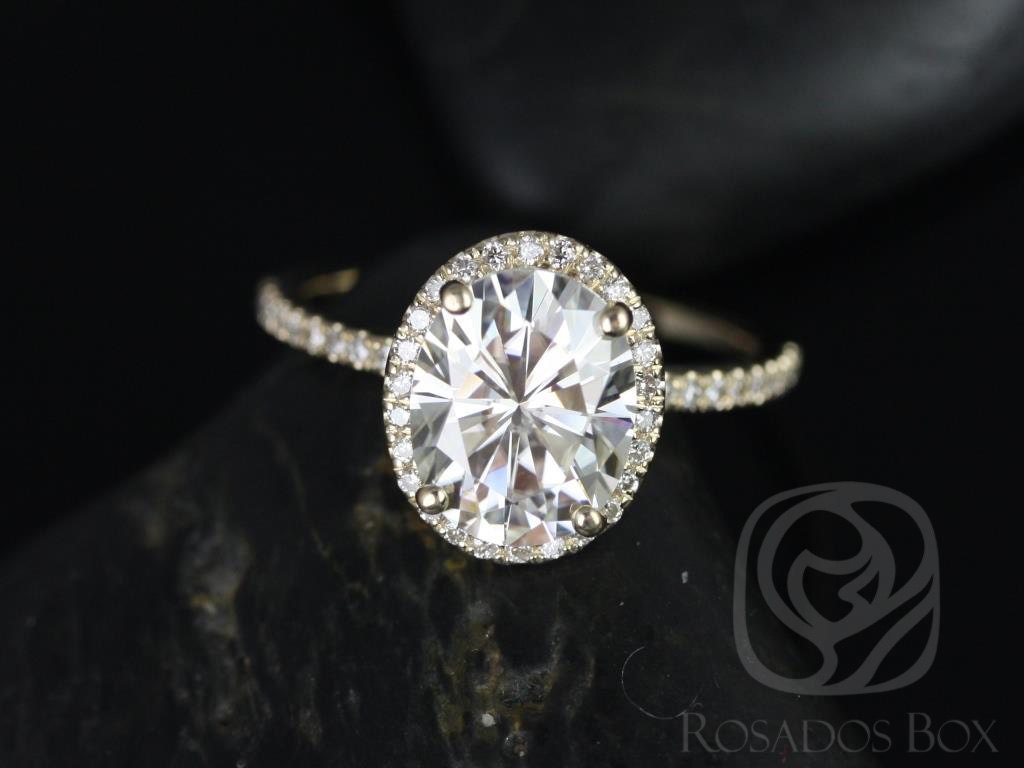3 Karat Federella 10 X 8 Mm 14Kt Gold Moissanit Diamant Klassisch Minimalistisch Zierliche Pave Oval Halo Verlobungsring von RosadosBox