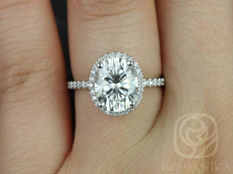 3 Karat Federella 10 X 8 Mm 14Kt Moissanite Diamant Zierlicher Oval Halo Ring, Verlobungsring, Ehering von RosadosBox